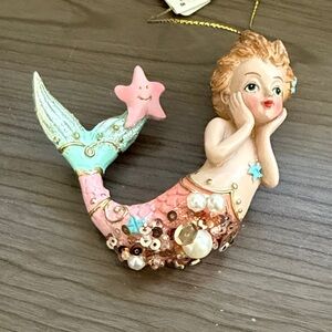 New Tropical Mermaid Holiday Christmas Ornament Glitter Beads Star Fish